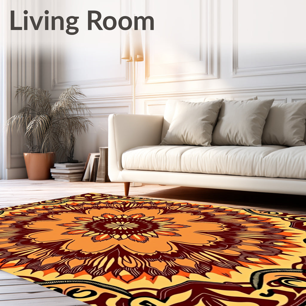 Vibrant Orange and Brown Mandala Rug
