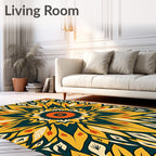 Golden Yellow Orange Floral Mandala Rug