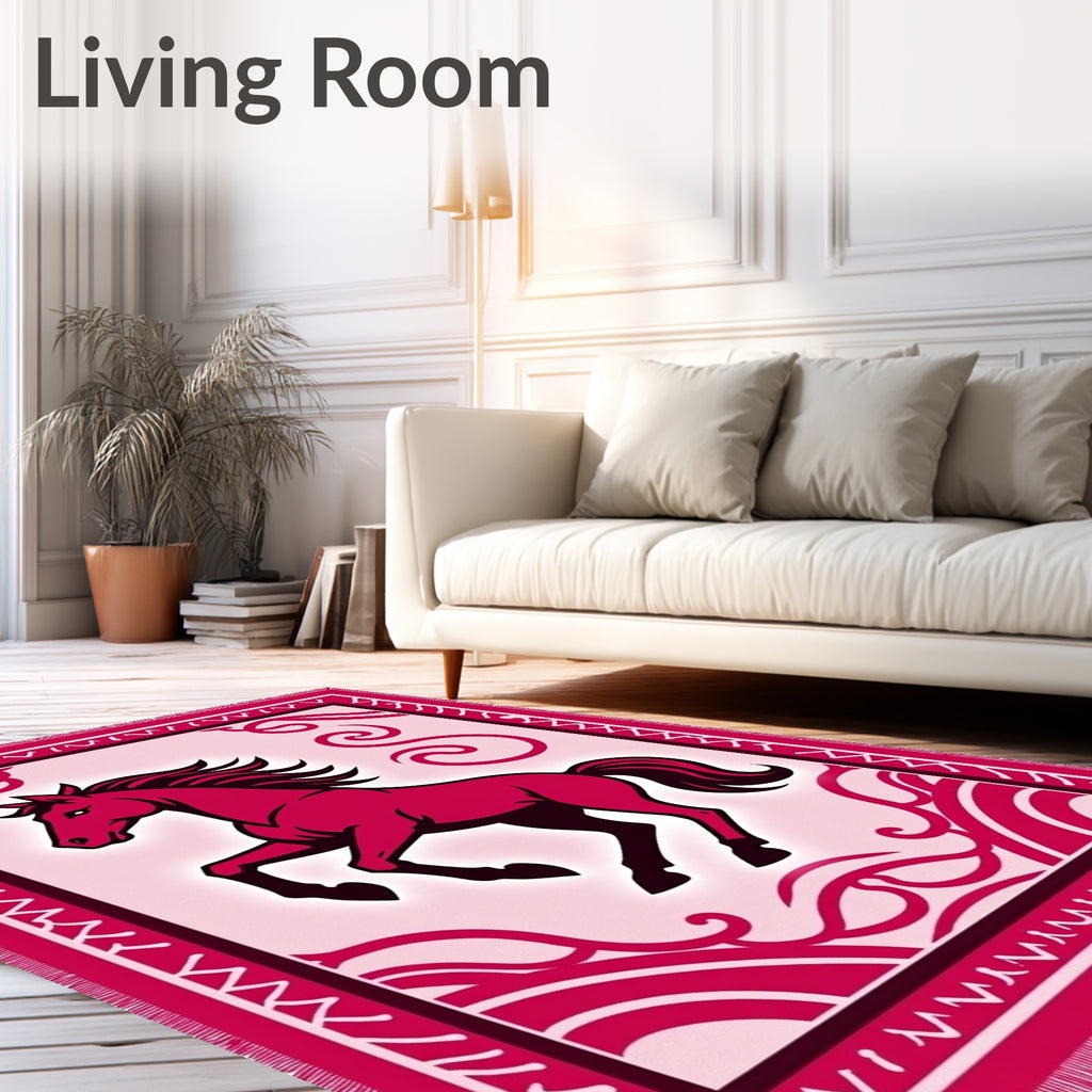 Crimson Rearing Horse Floral Border Rug