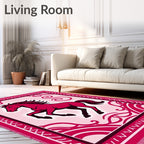 Crimson Rearing Horse Floral Border Rug