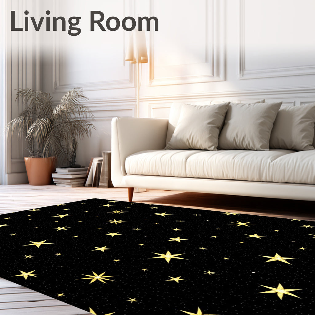 Golden Sparkling Stars Cosmos Rug
