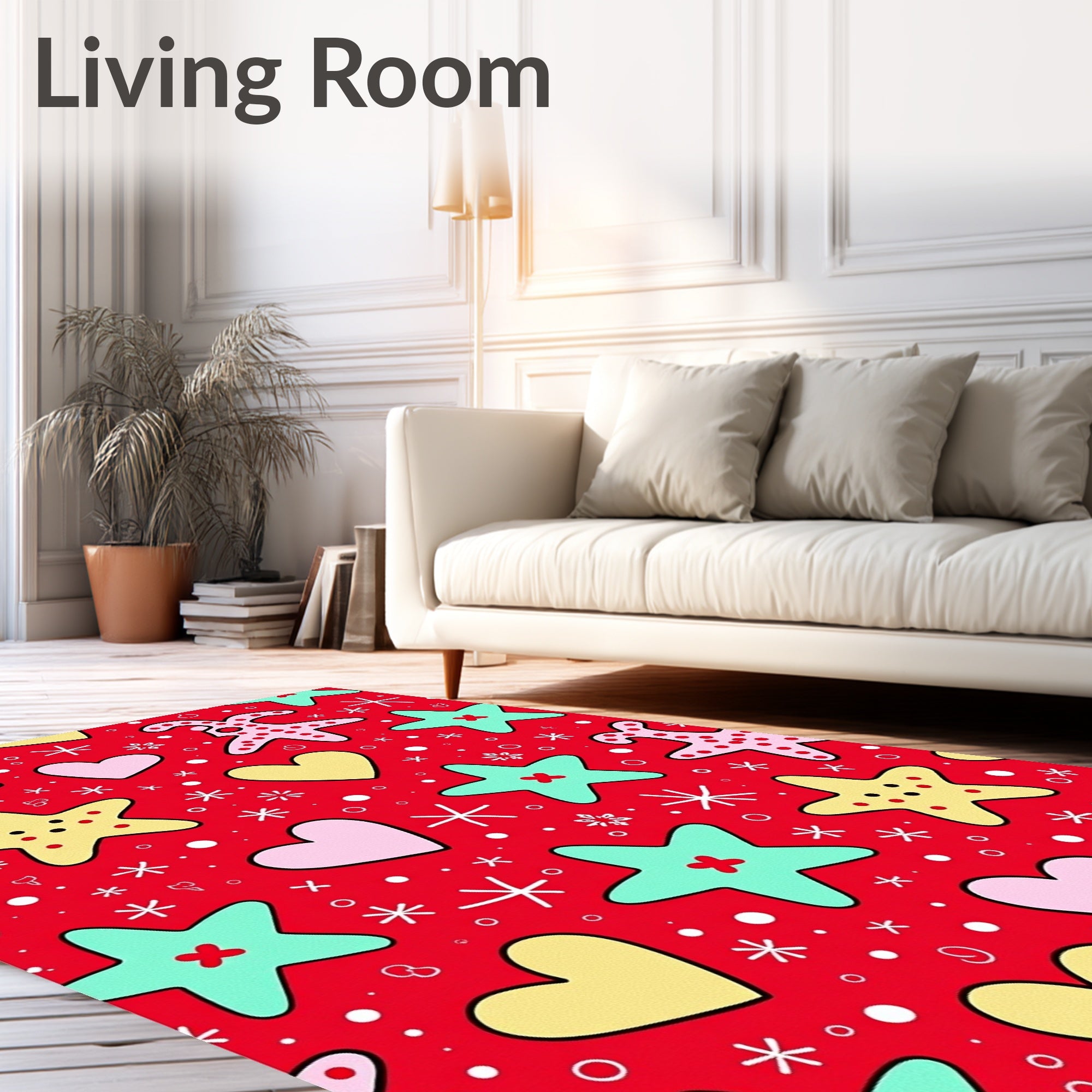 Playful Star Hearts Scatter Red Rug