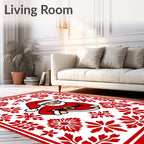 Red Holiday Christmas Santa Snowflakes Rug