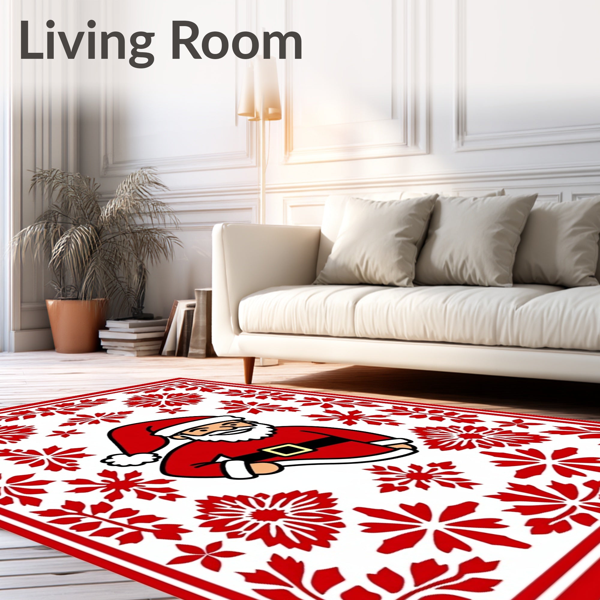 Red Holiday Christmas Santa Snowflakes Rug