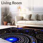 Cosmic Blue Golden Rings Celestial Rug