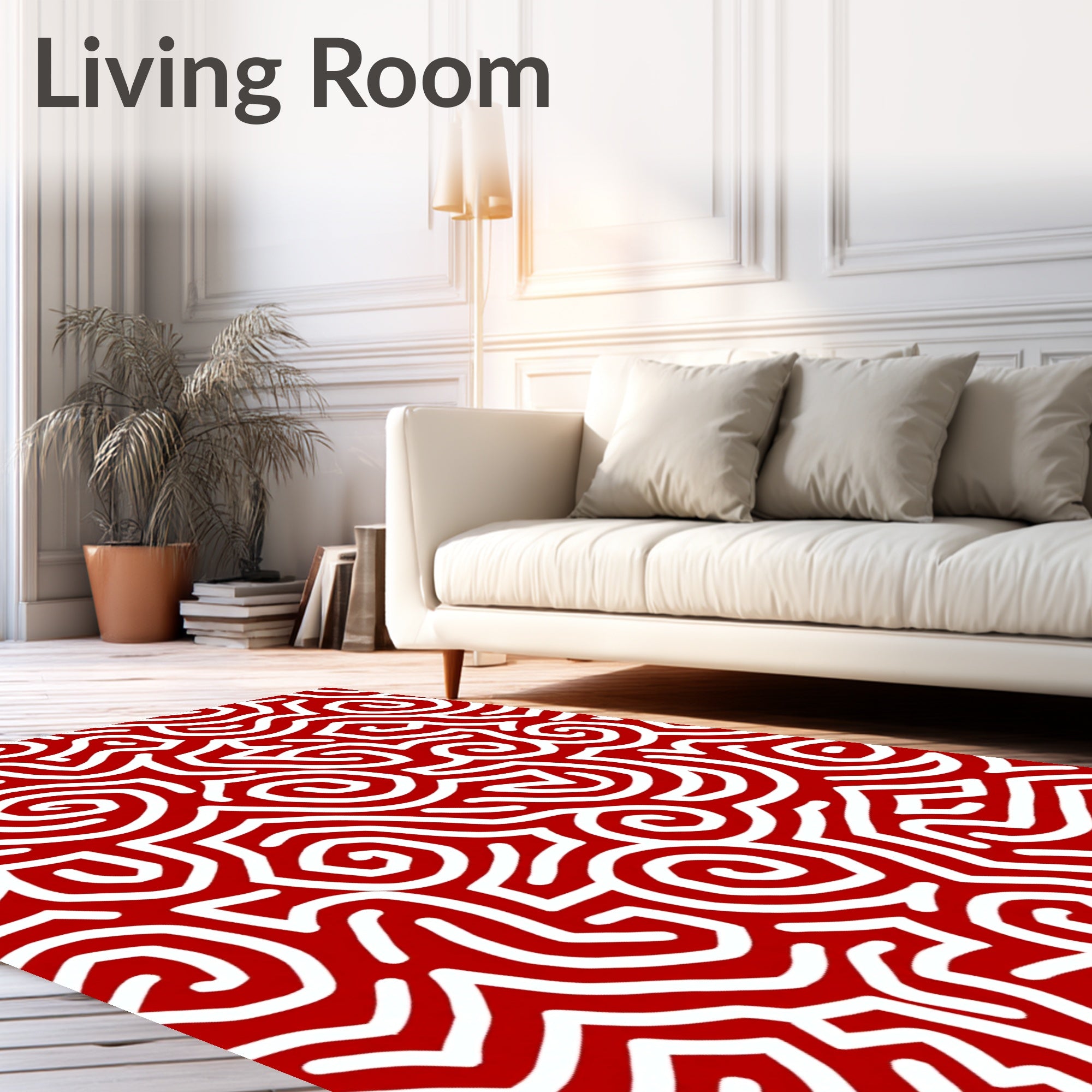 Bold Red Swirled Maze Rug