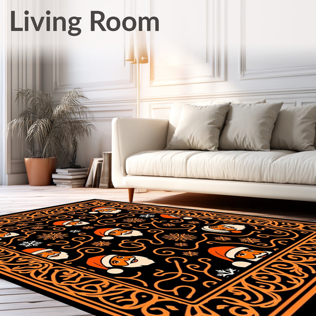 Santa Claus Orange Black Festive Vines Rug