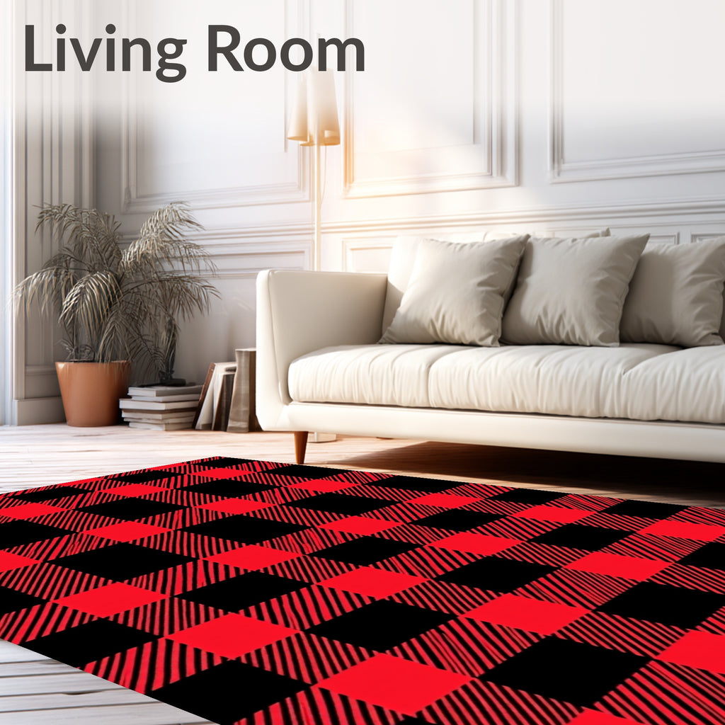 Crimson Black Gingham Check Rug