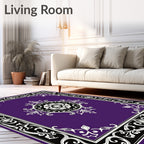 Ornate Purple Black White Medallion Rug