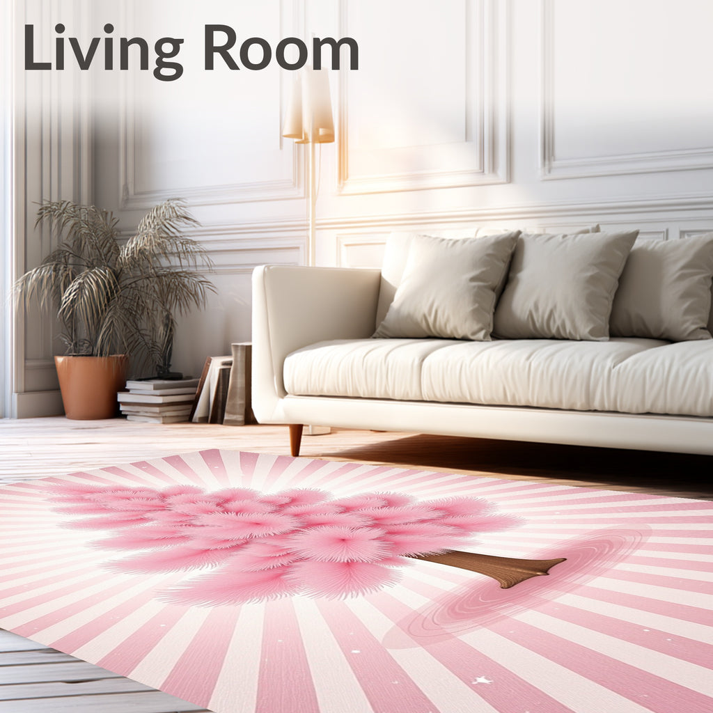 Pink Fluffy Tree Stripes Rug