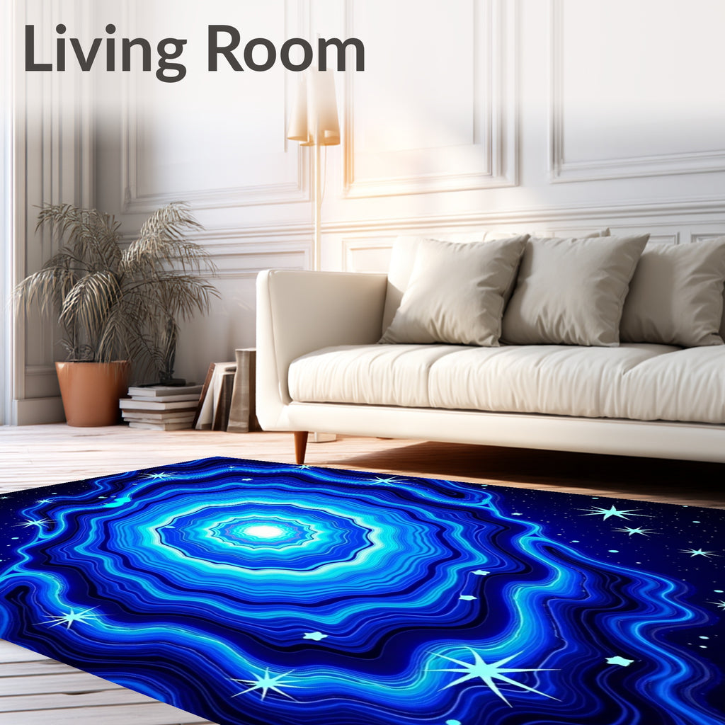 Radiant Blue Nebula Starry Night Rug