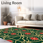 Emerald Green Red Starburst Lattice Rug