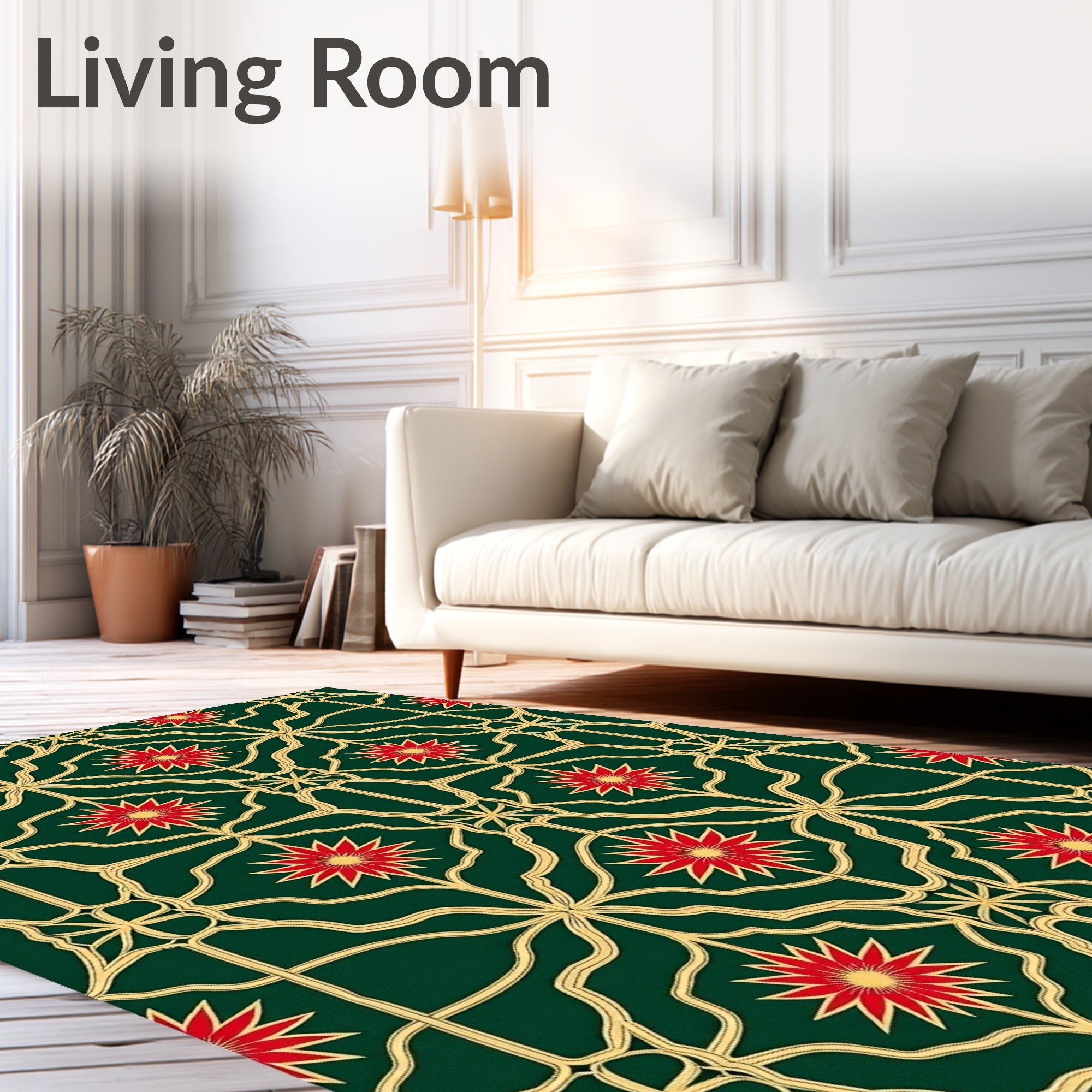 Emerald Green Red Starburst Lattice Rug