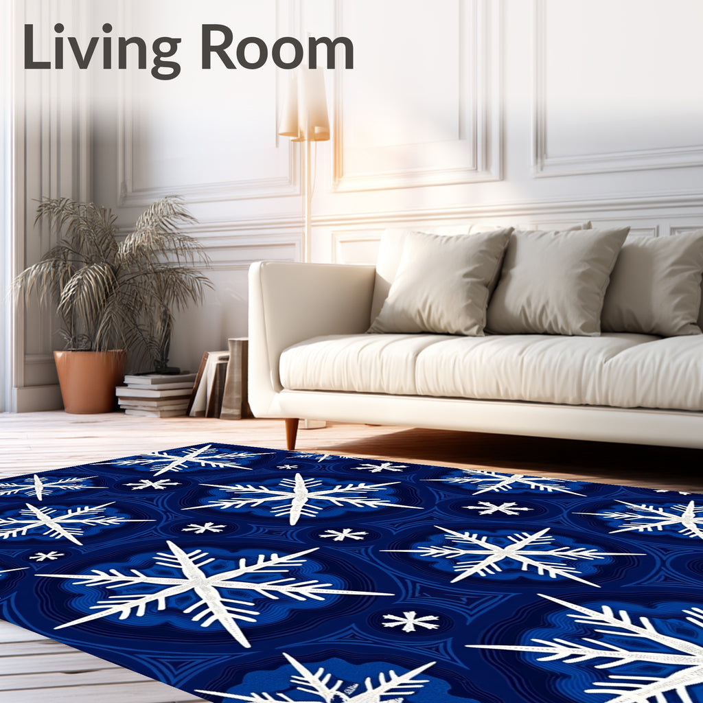 Deep Blue Snowflake Mandala Medallion Rug