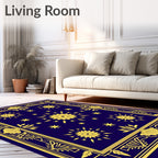 Navy Sunburst Starburst Border Rug