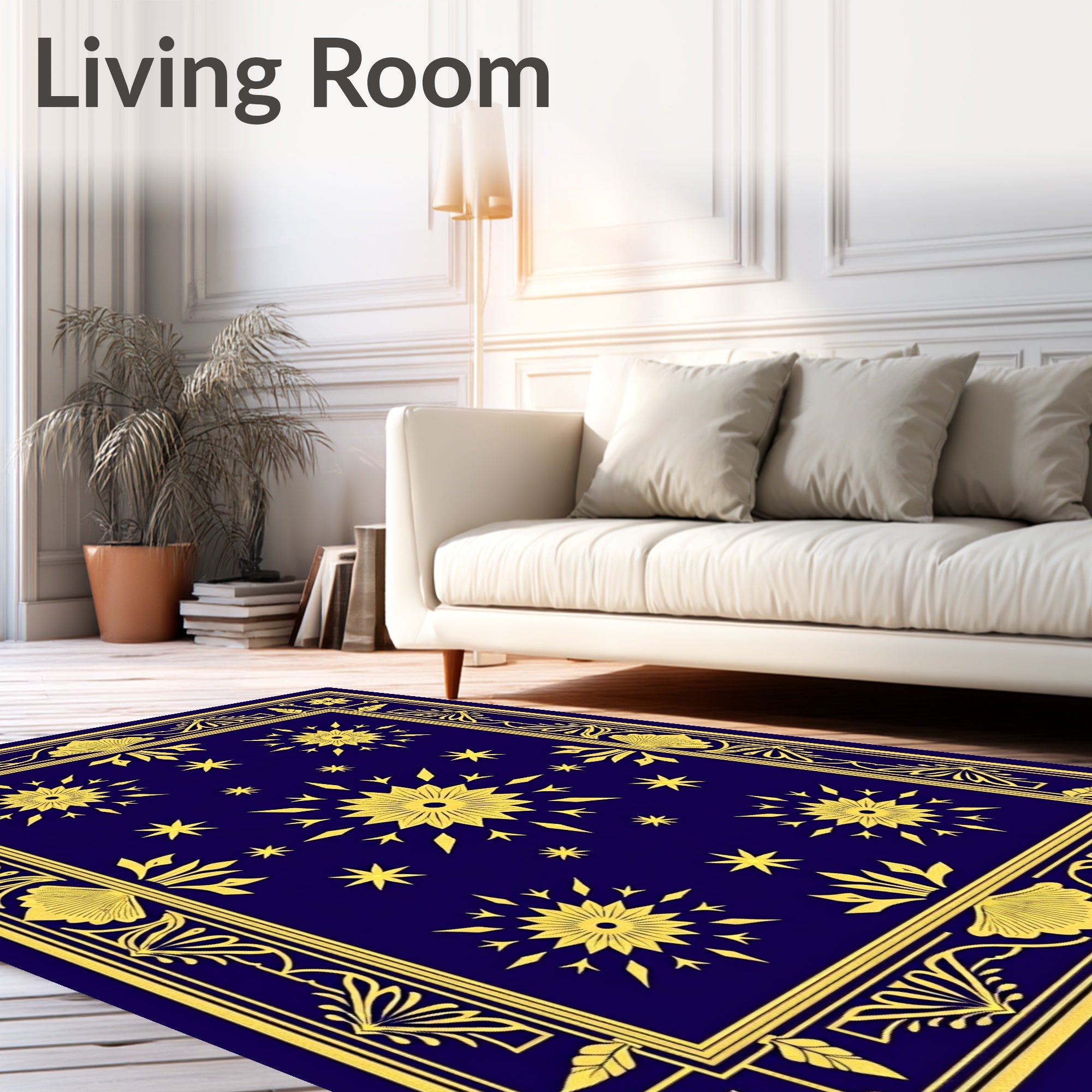 Navy Sunburst Starburst Border Rug