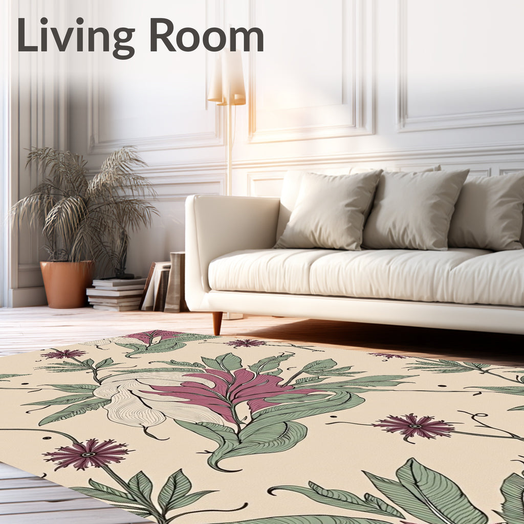Dusty Rose Green Floral Art Nouveau Rug