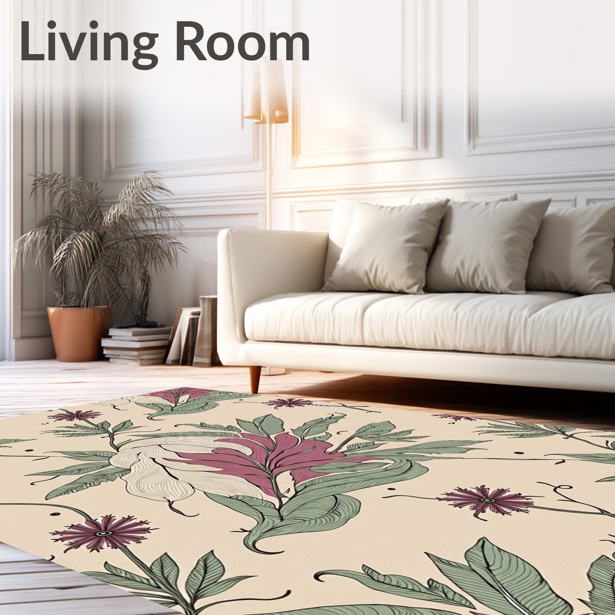 Dusty Rose Green Floral Art Nouveau Rug