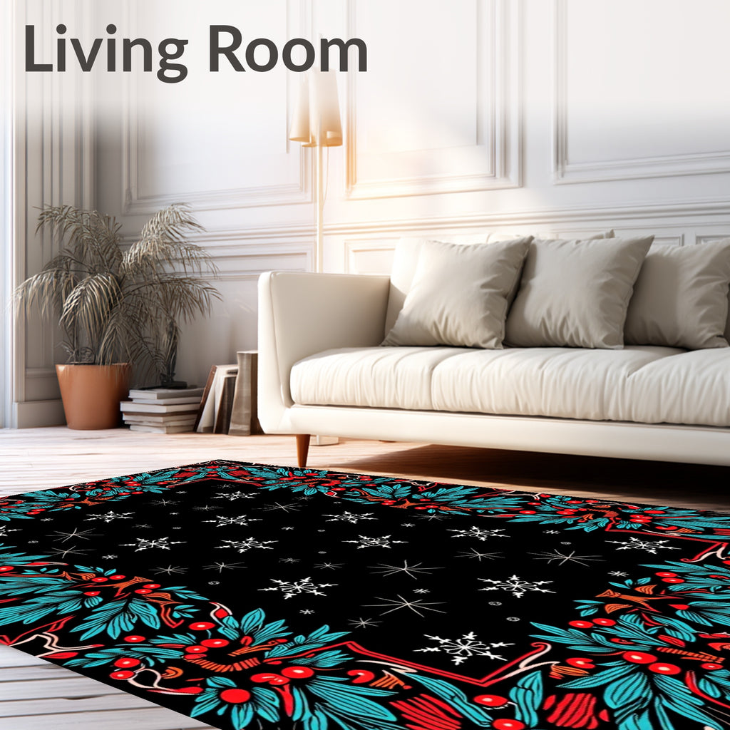 Festive Holly Berry Snowflake Frame Rug
