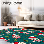 Christmas Elves Holly Botanical Teal Rug