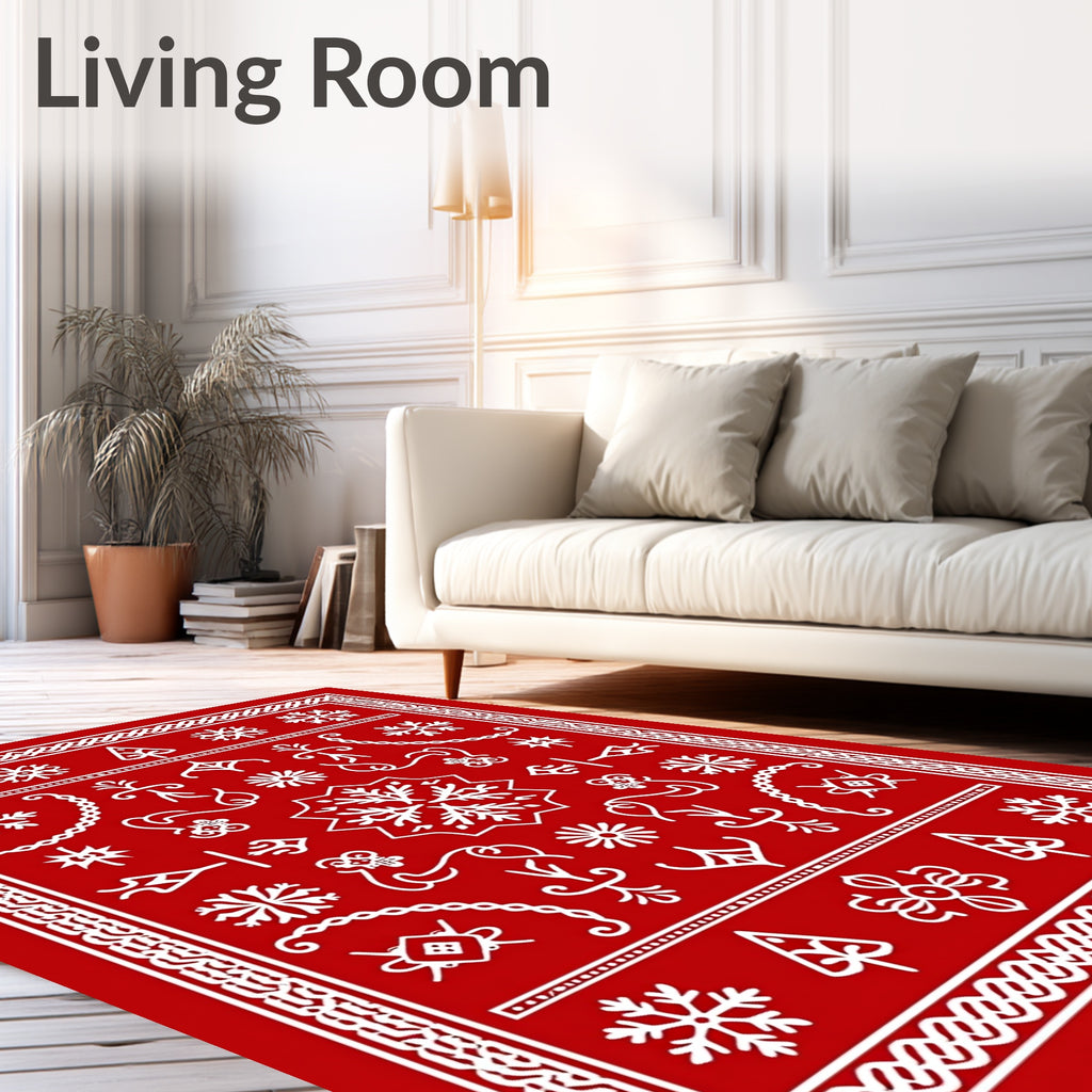 Crimson Traditional Snowflake Forest Rug