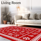 Crimson Traditional Snowflake Forest Rug