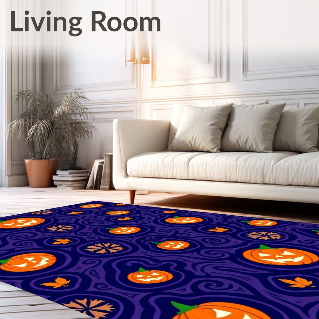 Spooky Orange Jack-o-Lanterns Purple Swirls Rug