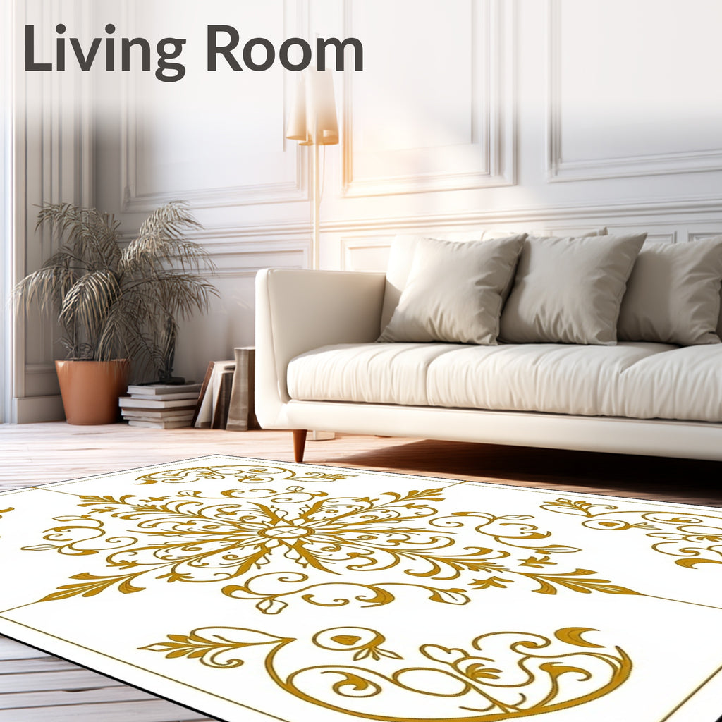 Golden Baroque Floral Medallion Rug