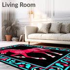 Bright Pink Horse Floral Border Rug