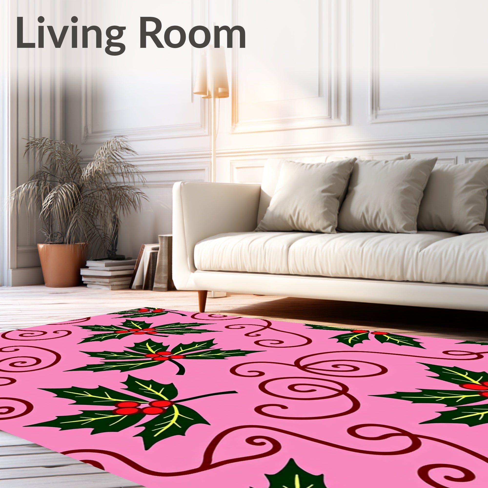 Pink Holly Berry Swirl Collage Rug