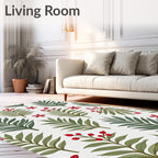 Green Leaf Red Berry Floral Cluster Rug