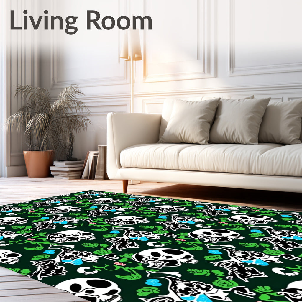 Dark Skull Floral Vine Whimsical Rug