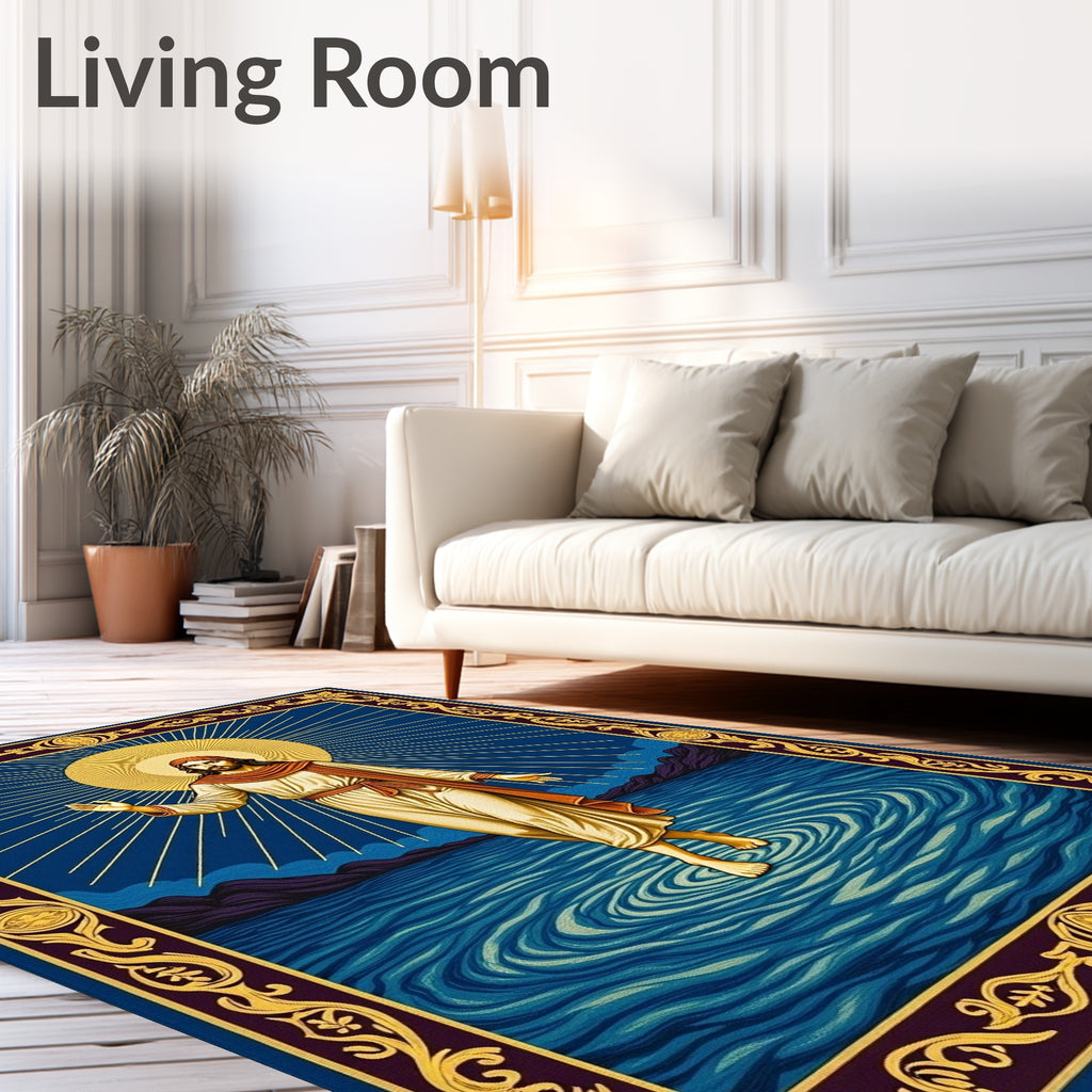 Radiant Divine Figure on Water Rug