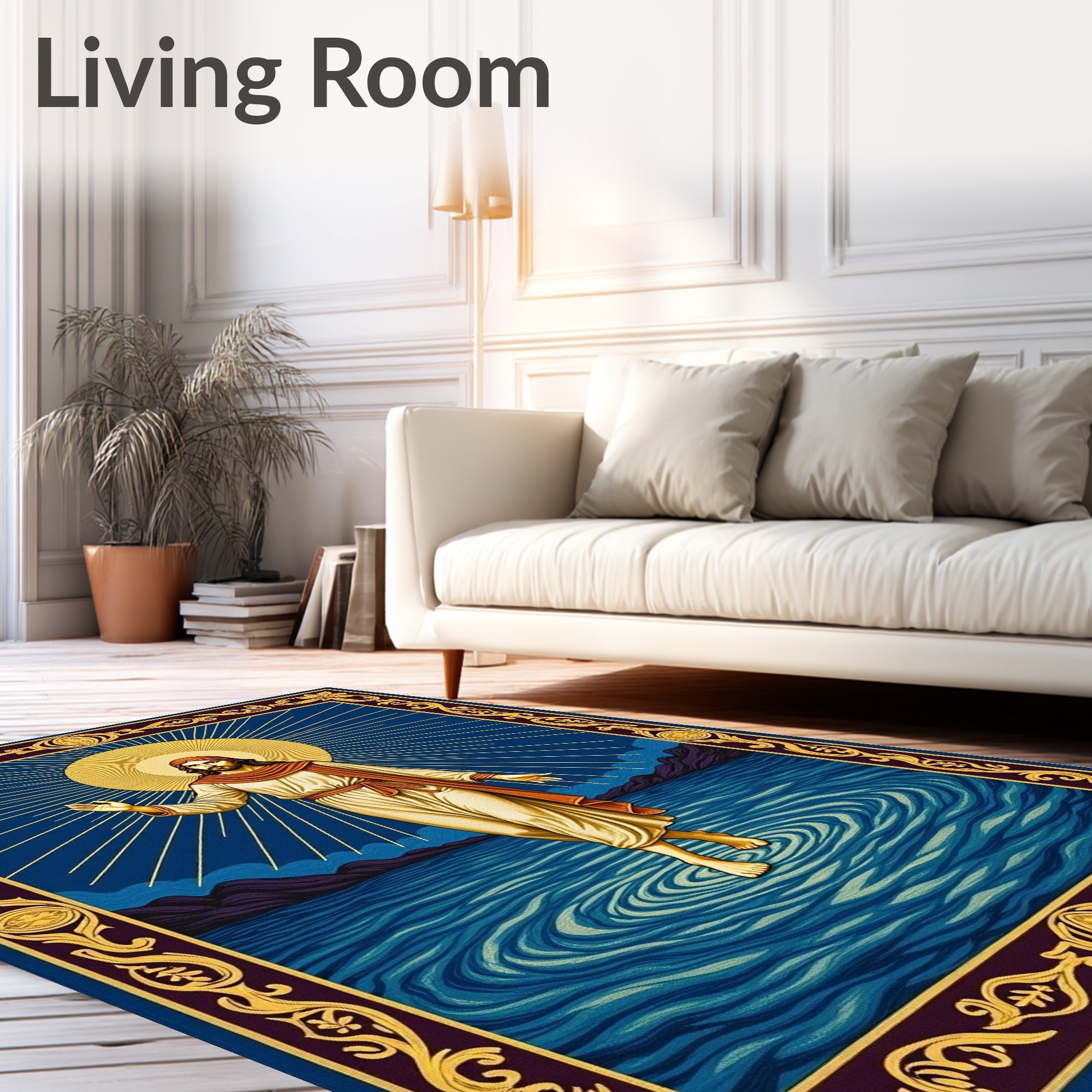 Radiant Divine Figure on Water Rug