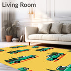 Vintage Green Truck Pine Trees Rug