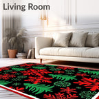 Festive Red Green Snowflake Pine Trees Rug