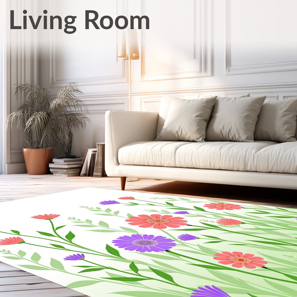 Vibrant Coral Purple Daisy Meadow Rug