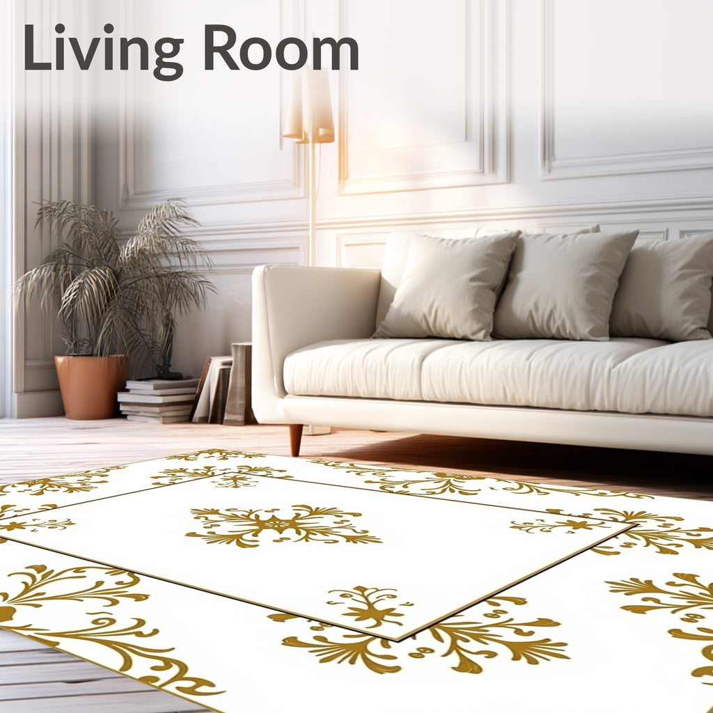 Golden Floral Frame Ornament Rug