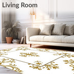 Golden Floral Frame Ornament Rug