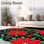 Bold Red Poinsettia Floral Collage Rug