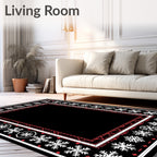 Bold Black Snowflake Geometric Border Rug