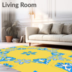 Bright Yellow Blue Floral Mandala Rug