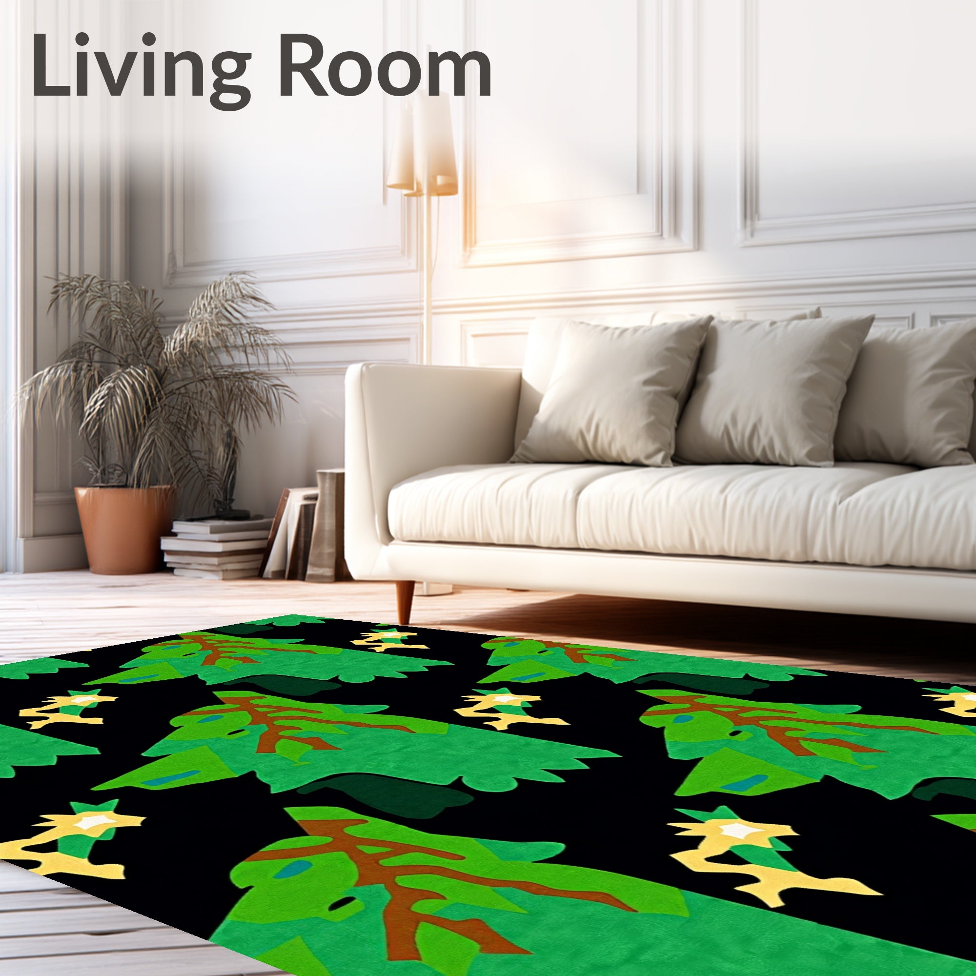 Whimsical Green Forest Creatures Rug
