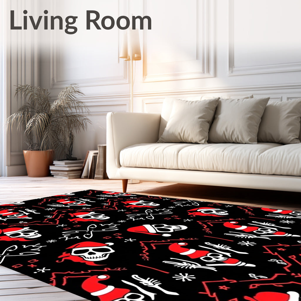 Red Black Skull Santa Christmas Rug