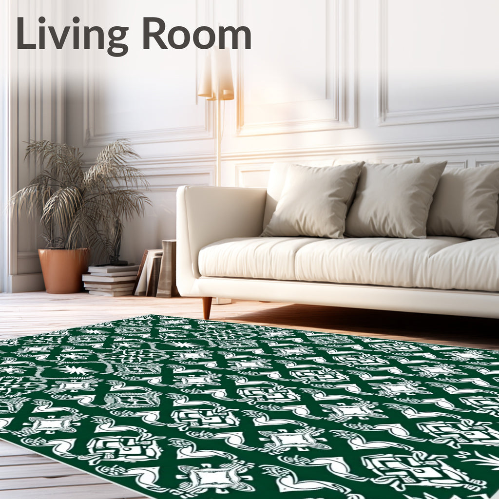 Dark Green White Symmetric Celtic Knot Rug