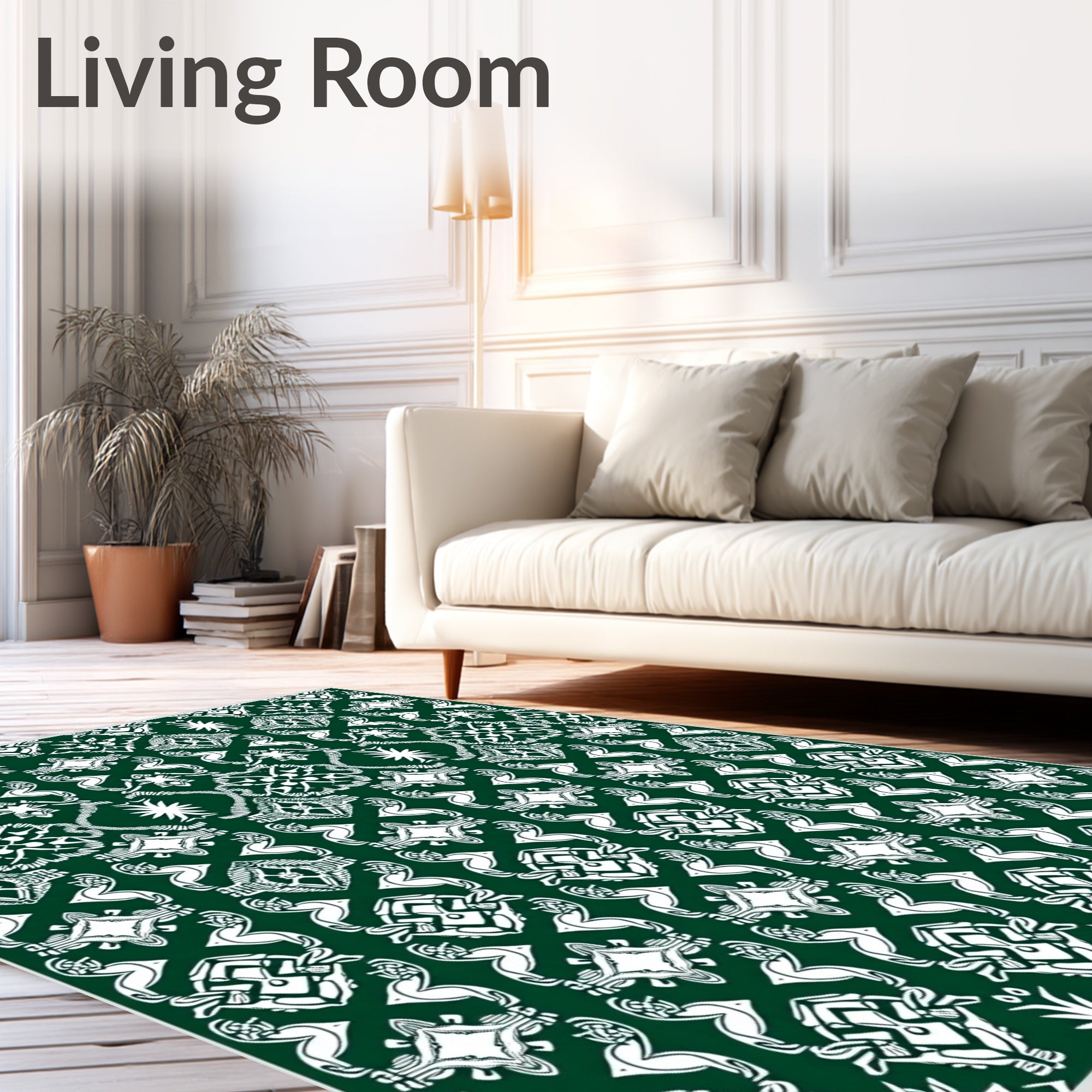 Dark Green White Symmetric Celtic Knot Rug