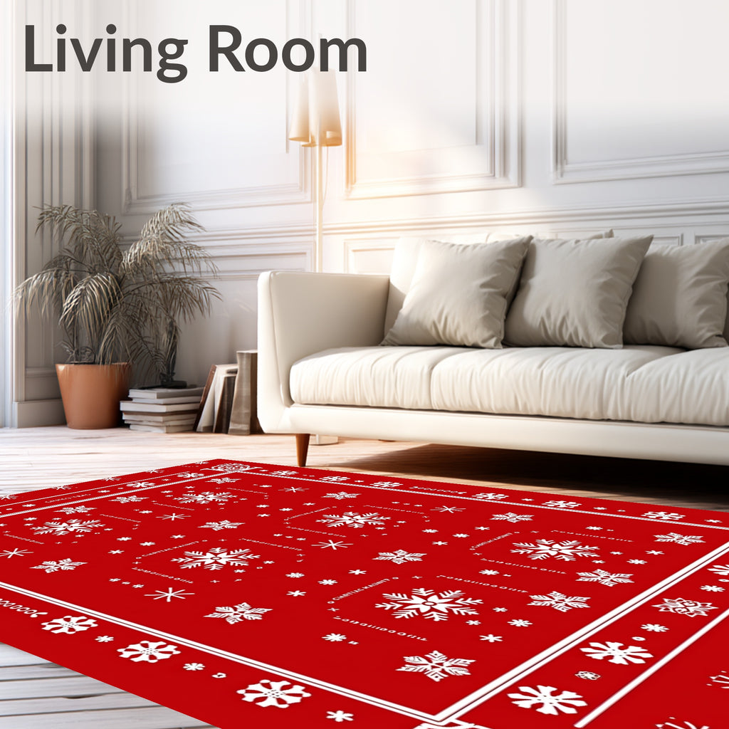Red White Snowflake Winter Holiday Rug