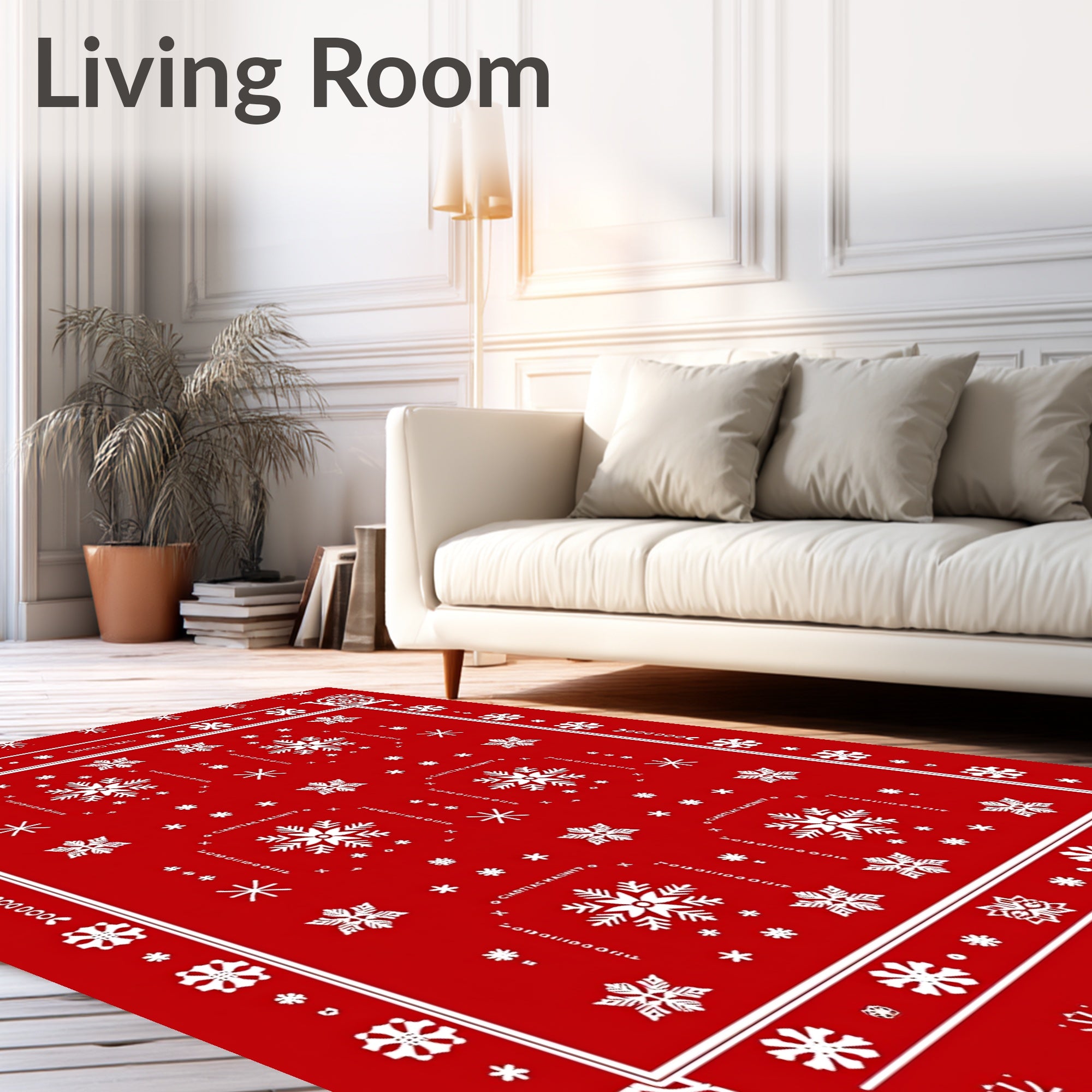 Red White Snowflake Winter Holiday Rug