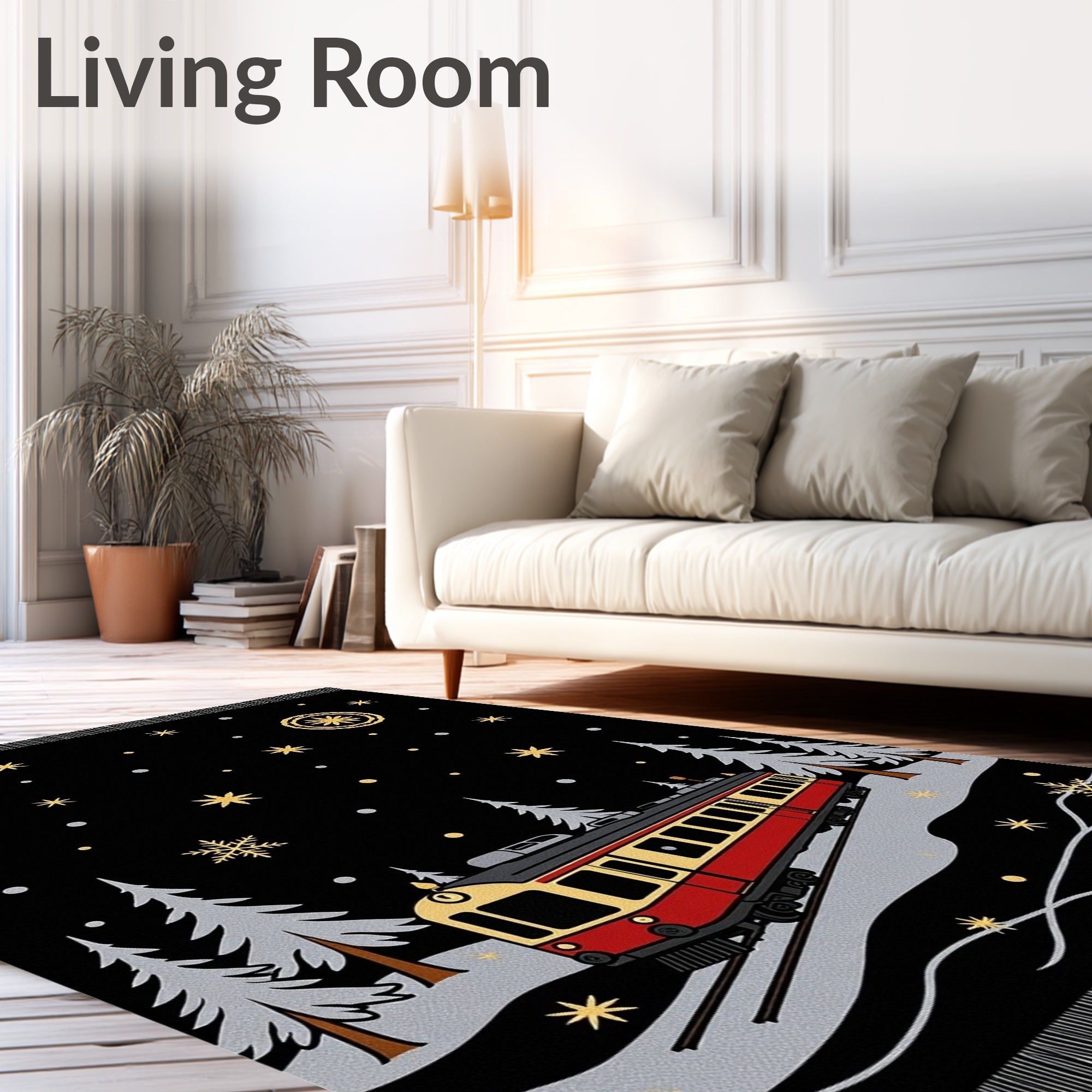 Vintage Red Train Snowy Night Rug