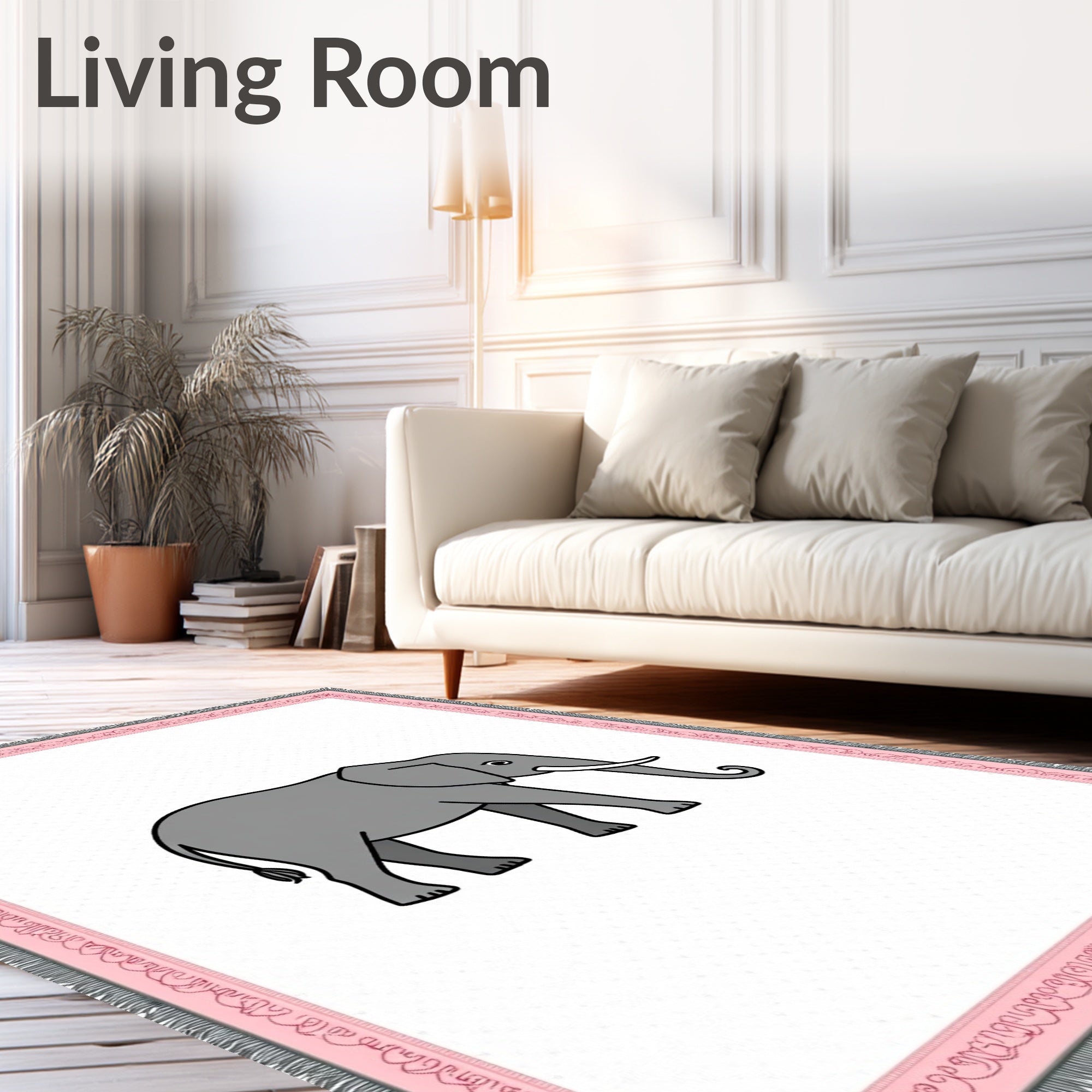 Gray Elephant Whimsical Pinstripe Rug